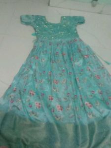 Beautiful Blue Full Frock With Stone Work