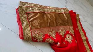 New Brand Saree In Velvet Nd Chiffon Fabric