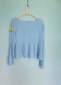 Light Blue Tie-Front Top