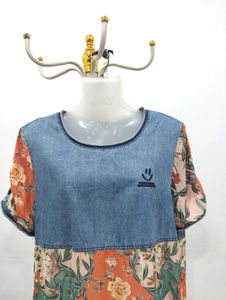 Floral Denim Patch Top