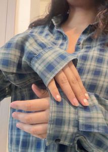 Blue Plaid Cropped Shirt