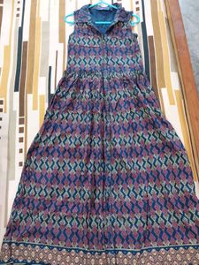 Patterned Sleeveless Casual Dress (Size-XS)