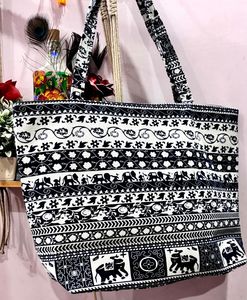 Tote bag Elephant print “White blue mix colour”