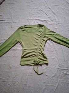 Drawstring Ribbed Green Top