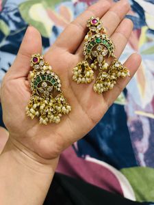 Emerald Gold Covered Jhumka Earrings