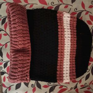 Striped woolen cap for women
