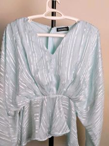 Sassafras White And Blue Peplum Top