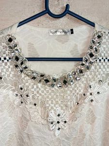 Beautiful Partywear Lace Top Layered White