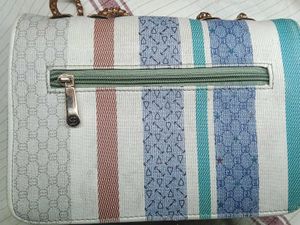 Striped Crossbody Bag with Chain