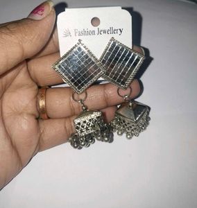 Mirror Jhumka Earrings