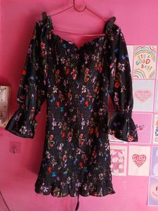 Blackhath Black Floral Print Peplum Dress
