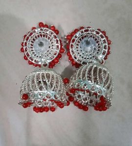 Red &amp; White Jhumka Earrings