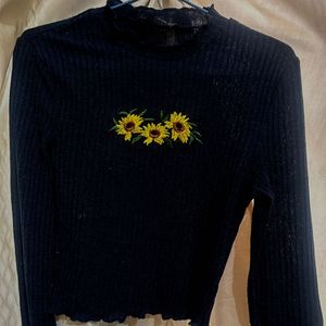 Sunflower Embroidered Crop Top