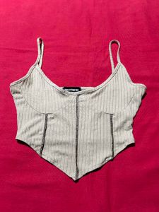 Beige Ribbed Corset Style Crop Top