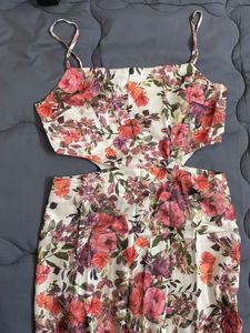 Printed Satin Poplin Side Cut-Out Dress