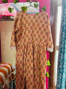 Elegant Beige Floral Cotton Anarkali Kurta