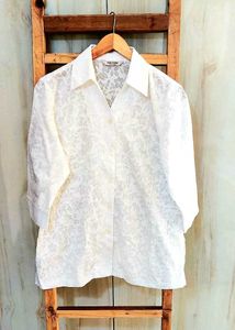 White Self Design Cotton Shirt Size-38