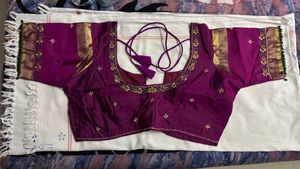 Embroidered and green glass beads  Purple Blouse