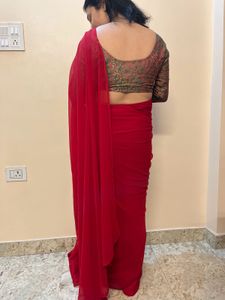Elegant Red Saree with Blouse❤️‍🔥