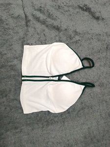 White Ribbed Zipper Crop Top