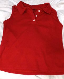 Red Sleeveless Polo Top