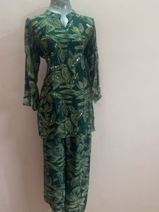 Green Floral Cord Set