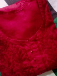 Red Embroidered Kurta