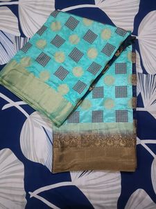 Banarasi Silk Saree With Check Printed