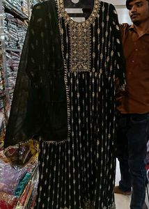 Elegant Black & Gold Embroidered Gown