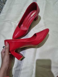 Red Patent Leather Block Heel Pumps