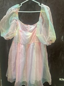 Rainbow Puff Sleeve Dress