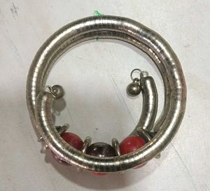 Red Beaded Silver Bracelet
