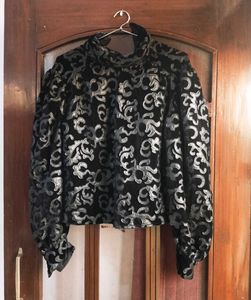 ZARA Black Velvet Top with Baroque sleeves