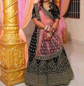 Emerald Green Velvet Lehenga