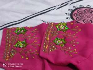 Beautiful  Dark Magenta Colour Hand Work Blouse