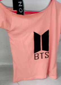 BTS Logo Peach Pink Crop Top – K-Pop Fan Tee