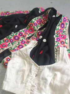 Black Saree with Embroidered Floral Border