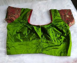 Green Embroidered Saree With Stiched Blouse