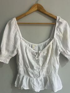 White Peplum Puff Sleeve Top