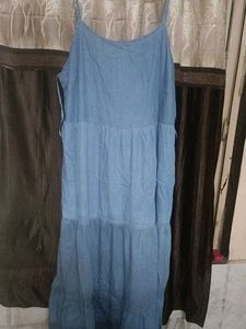 Chic Blue Denim Tiered Maxi Dress