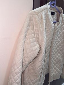Ivory Quilted Bomber Jacket