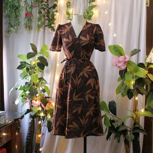 Leaf Print Wrap Dress