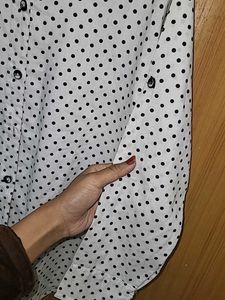 Polka Dot Button-Down Shirt white women black