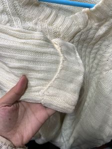 Cream Knit V-Neck Sweater