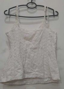 White Embroidered Cotton Sleeveless Top – Light