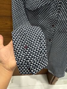 Navy Blue And White Printed Shirt