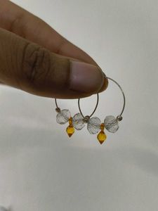 New White Bead Hoops (Handmade)