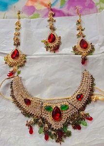 Crystal Necklace, Earrings &amp; Mangtika Set