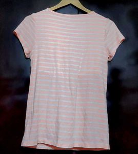 Pink Striped T-Shirt With Attached Bra Padded 36 B