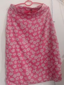 Pink Printed Front Slit Skirt